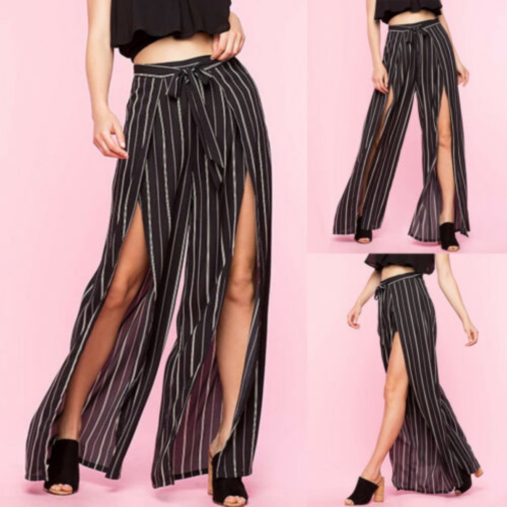 Palazzo Split Stripe Pants - Picture 1 of 3